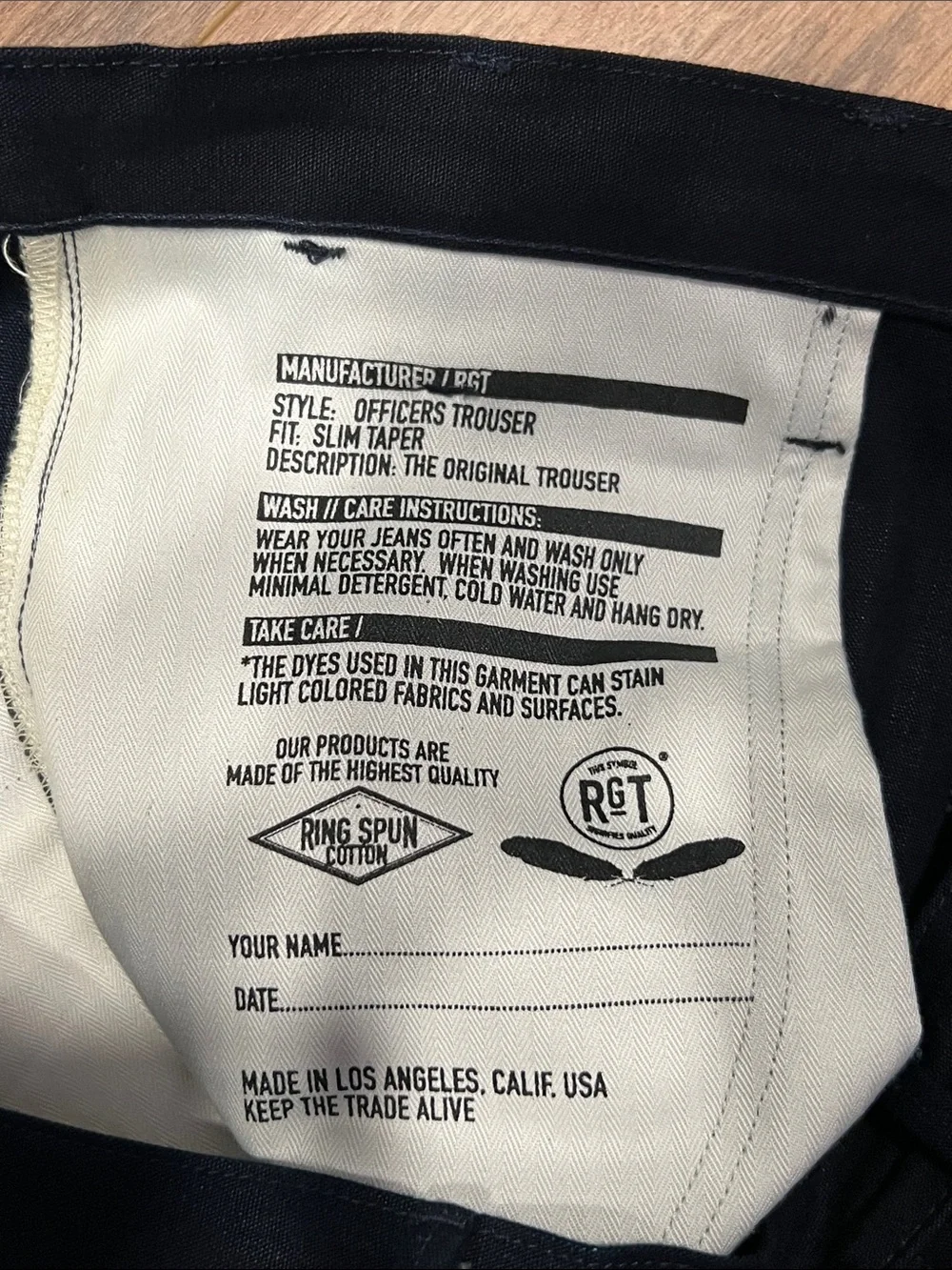 Rogue Territory RGT Officer’s Trouser Slim Taper Indigo Selvedge Canvas Size 34